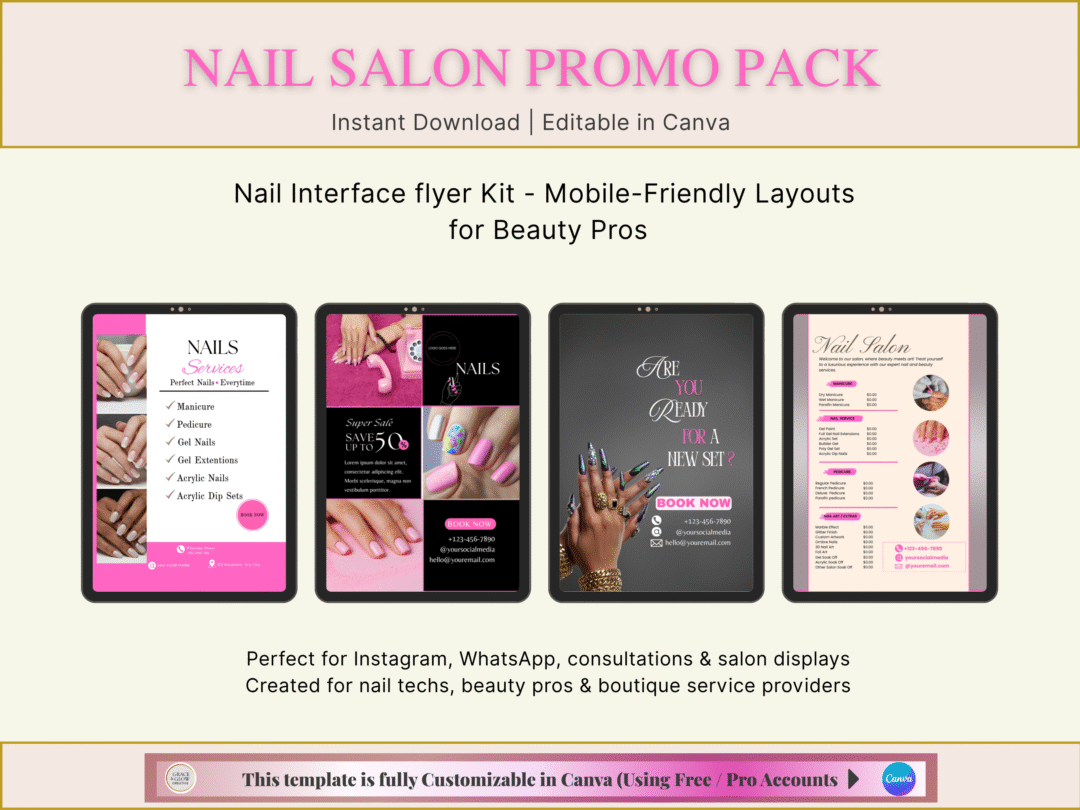 Buy Nail Salon Promo Pack Editable Canva Templates - YourMarket
