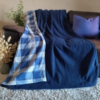 Double-Sided Premium Anti-Pill Fleece Blanket – Navy & Plaid Check